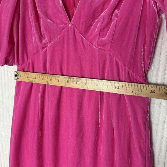 NWT Rhode Pink Ester V-Neck Puff Sleeve Velvet Dress in Jaipur Size 8 $565 - Picture 6 of 16